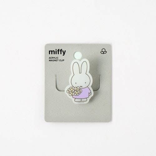 Miffy Deco Acrylic Magnet Clip, Miffy with Flowers