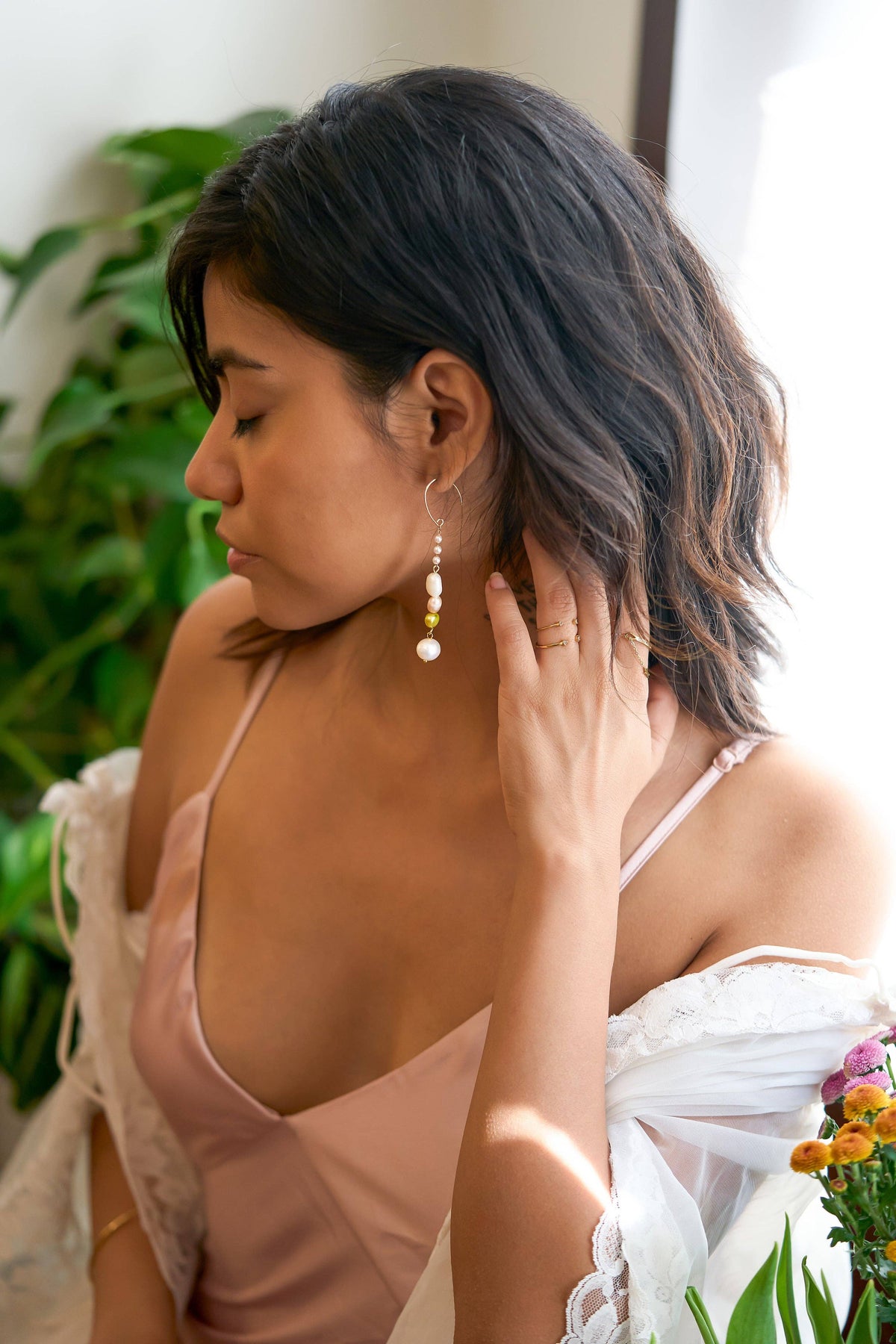 Pearl Drop Earrings, Gold