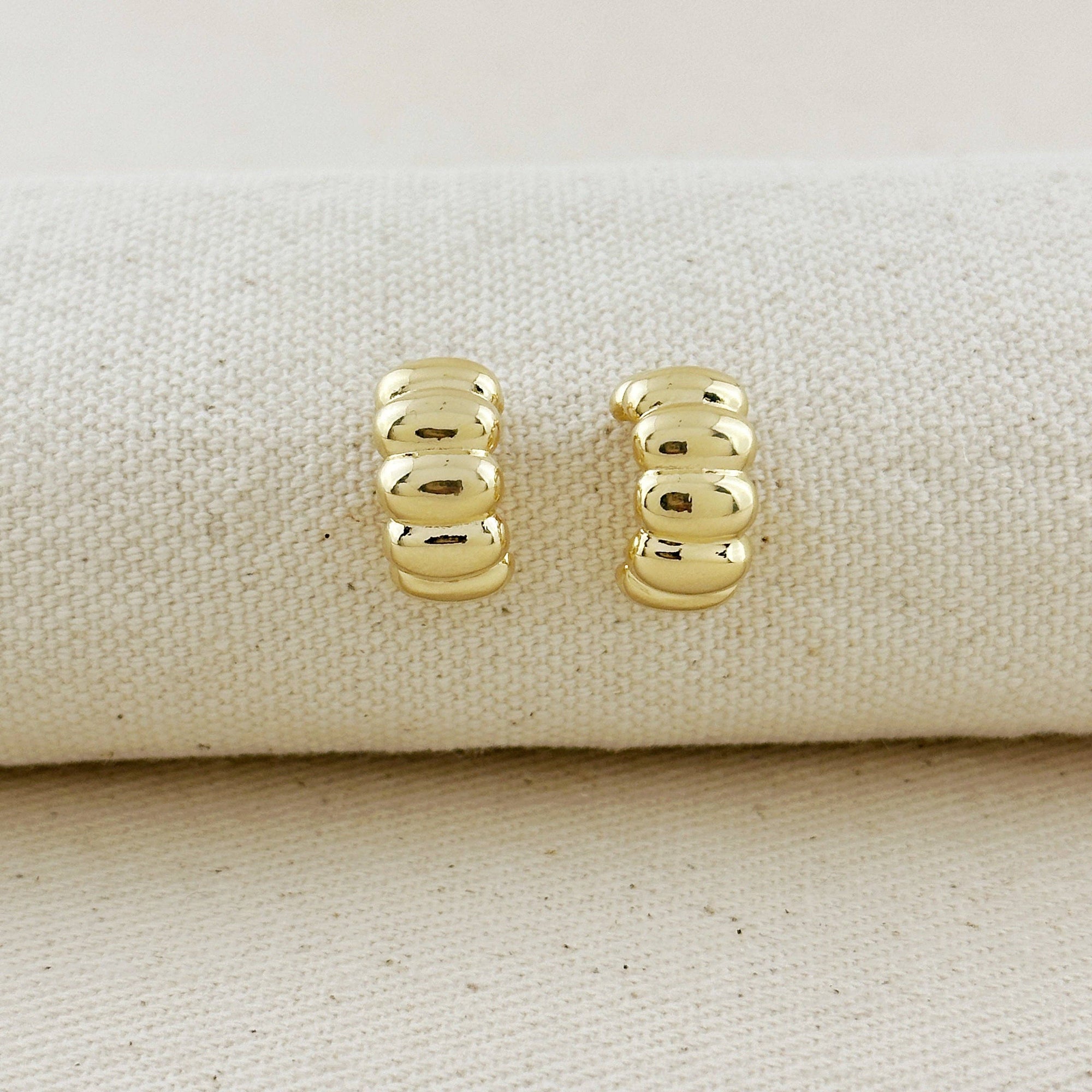 Scalloped C-Hoop Earrings, 18k Gold Filled