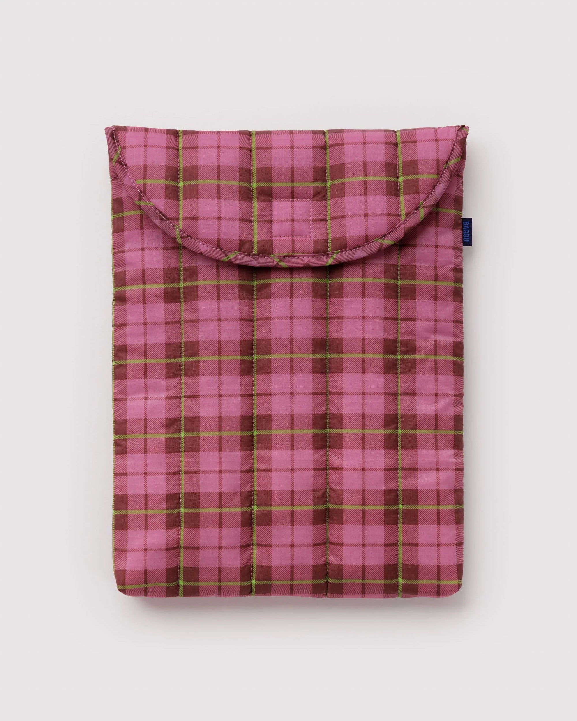Puffy Laptop Sleeve 13"/14", Azalea Pink Tartan