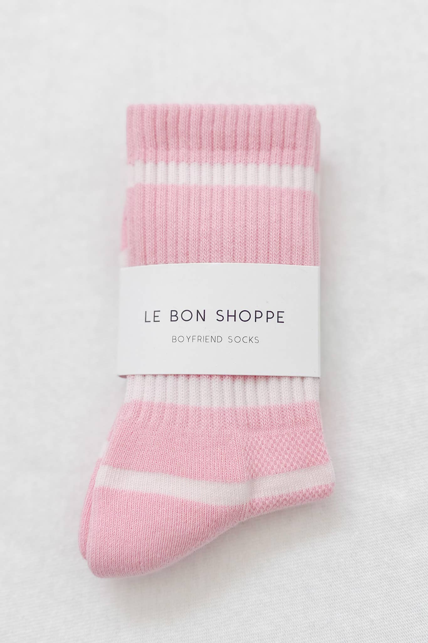 Boyfriend Socks, Pink White Stripe