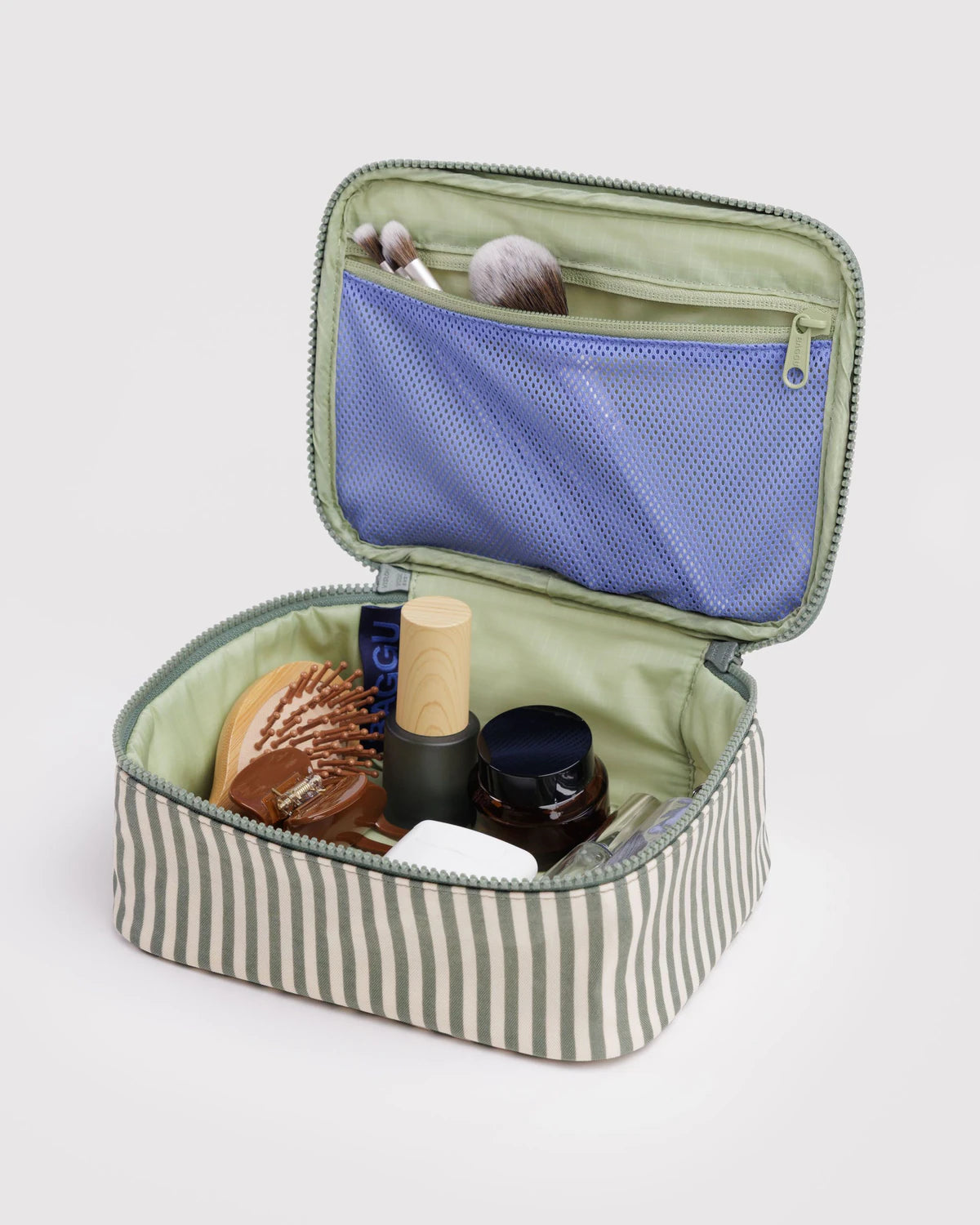 Small Cosmetic Case, Sage Stripe