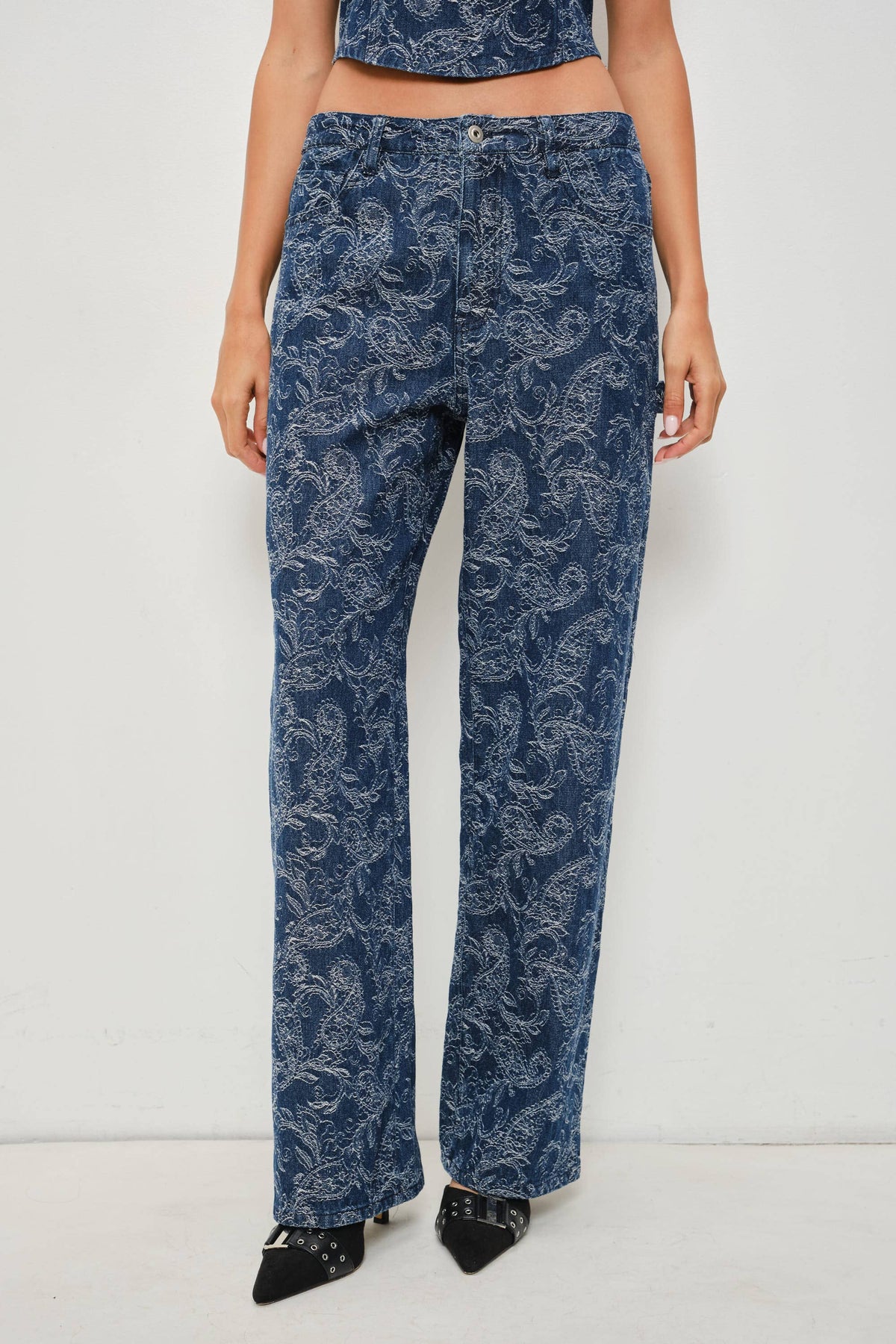 Paisley Denim Pants, Dark Denim Wash
