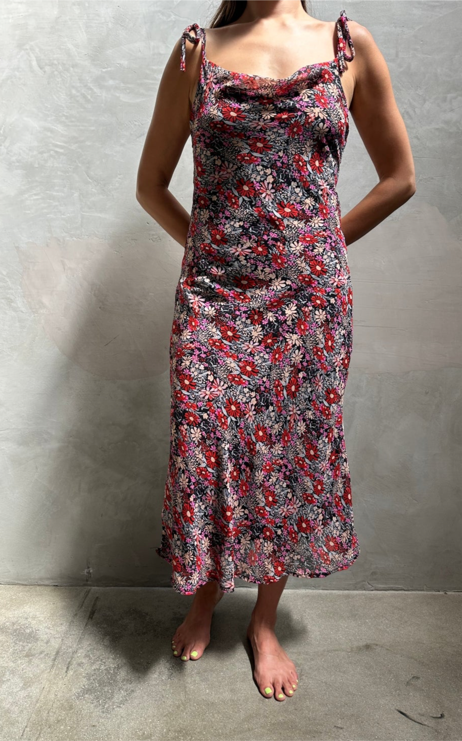 Floral Print Chiffon Midi Dress