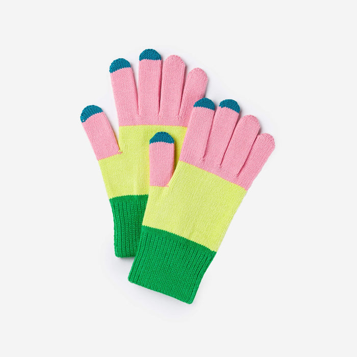 Trio Colorblock Touchscreen Gloves, Green Pink