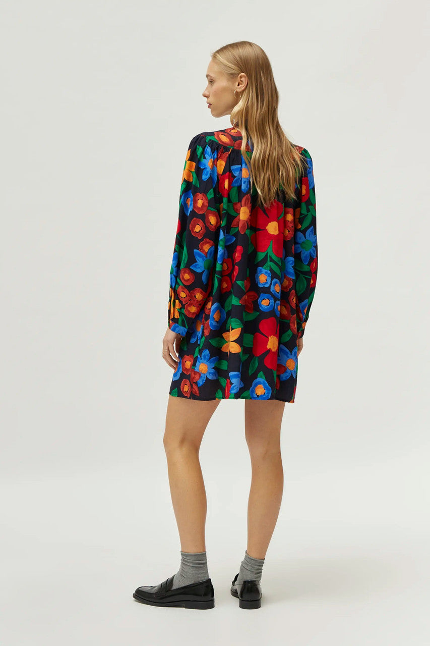 Floral Button-Up Dress, Black/Multi