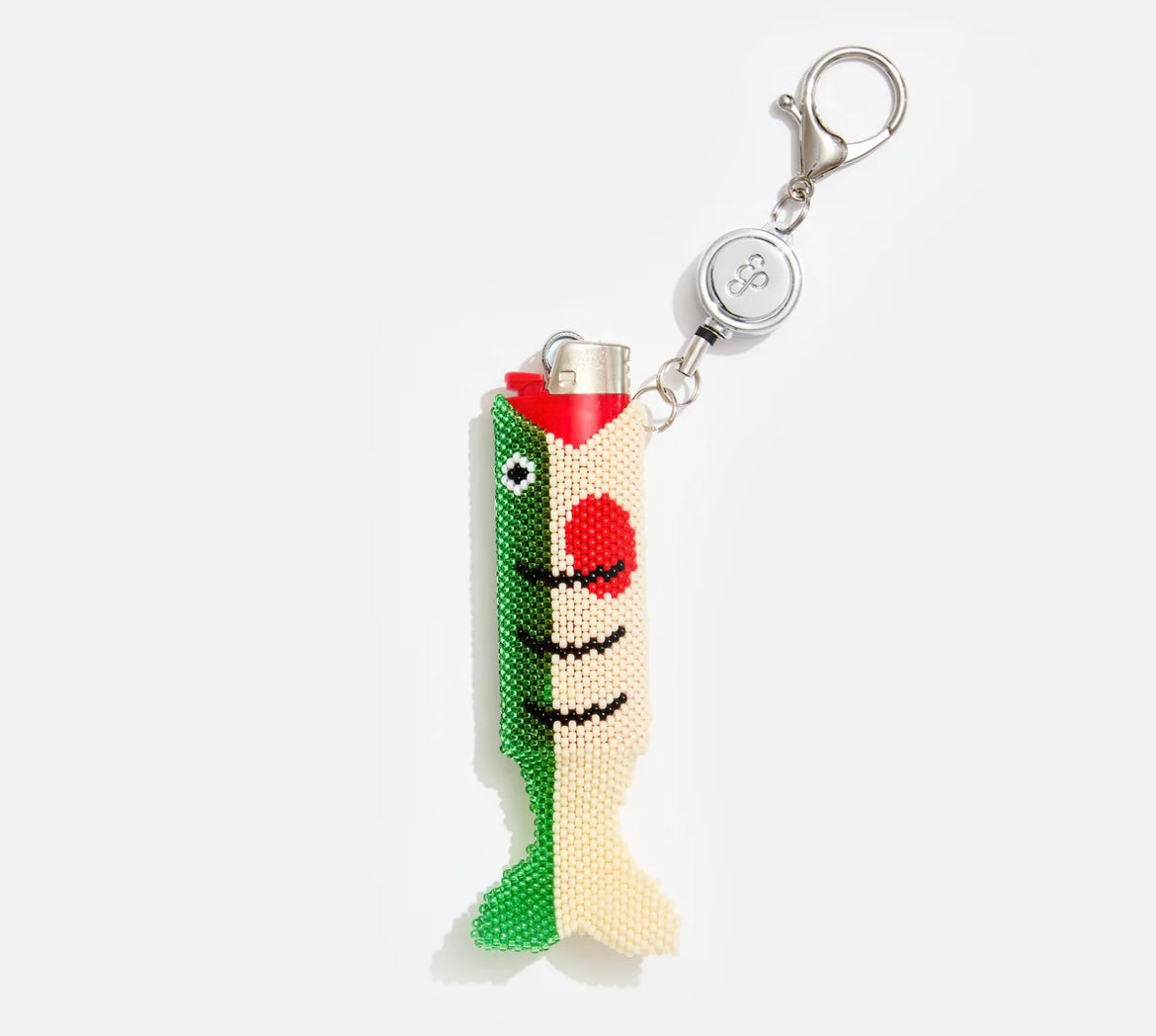 Fish Beaded Lighter Holder, Green