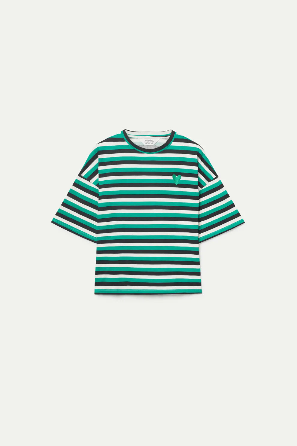 Green Stripes Embroidered Heart T-Shirt