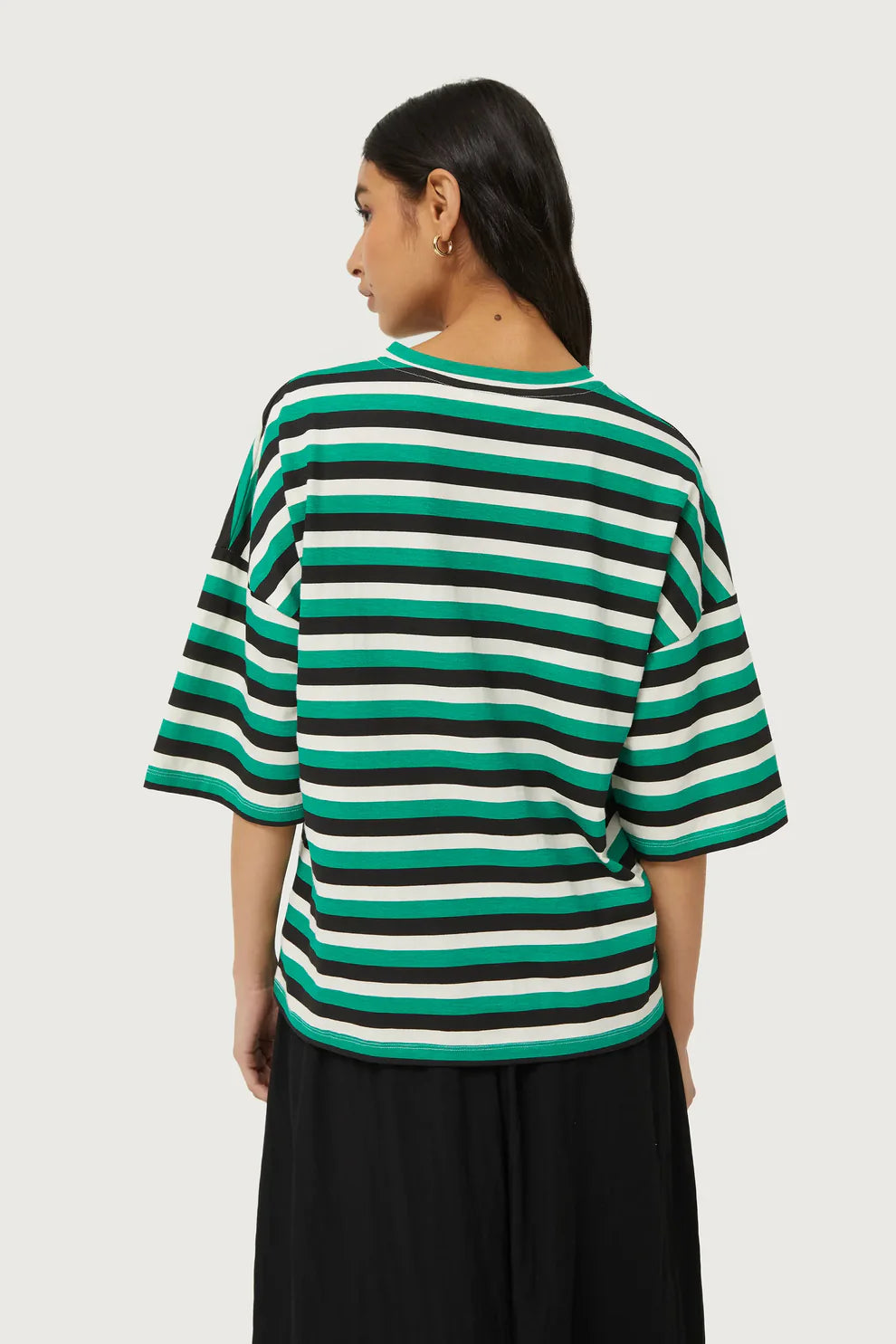 Green Stripes Embroidered Heart T-Shirt