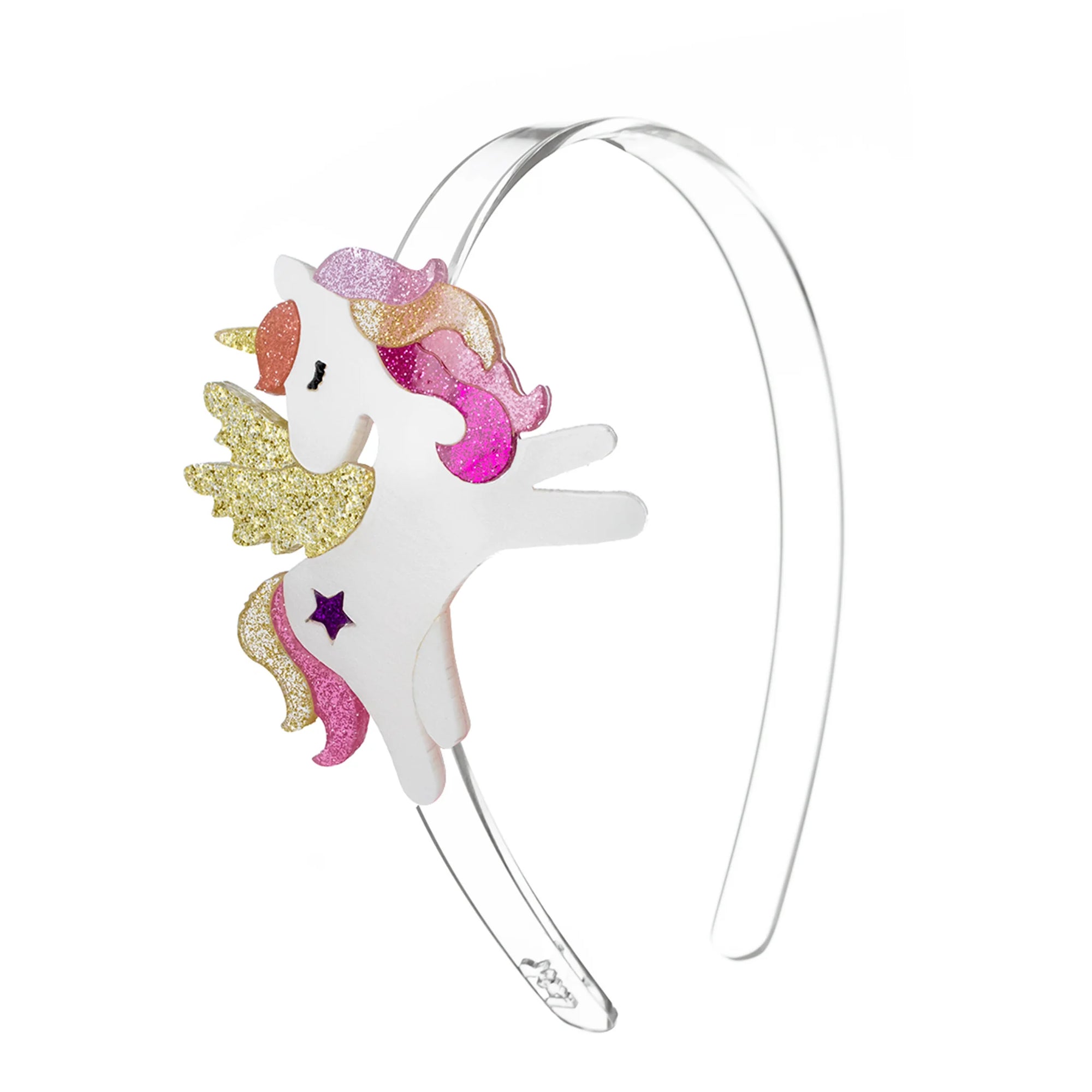 Winged Unicorn Headband, Glitter Pink
