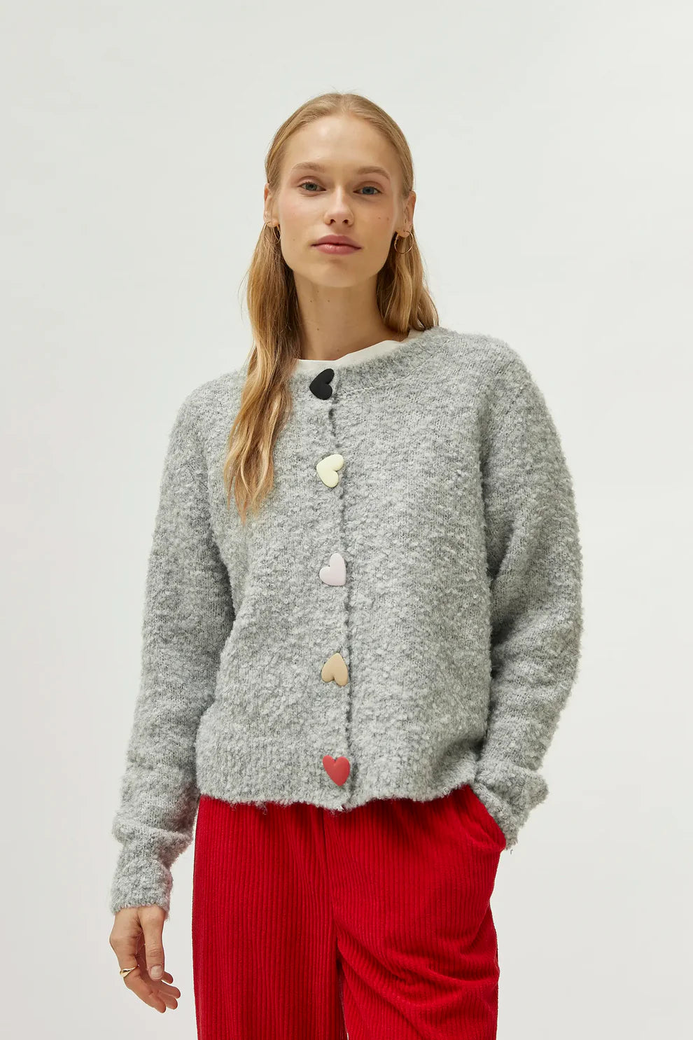 Heart Button Cardigan, Grey