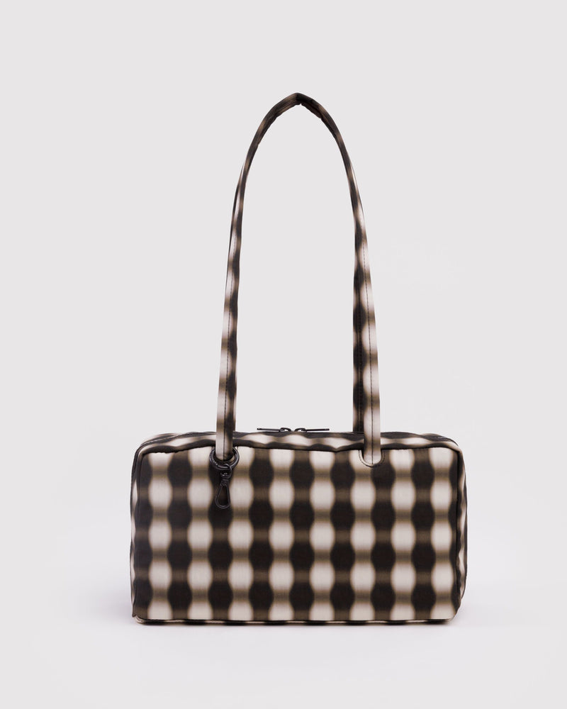 Nylon Bowler Bag, Blurred Gingham Brown