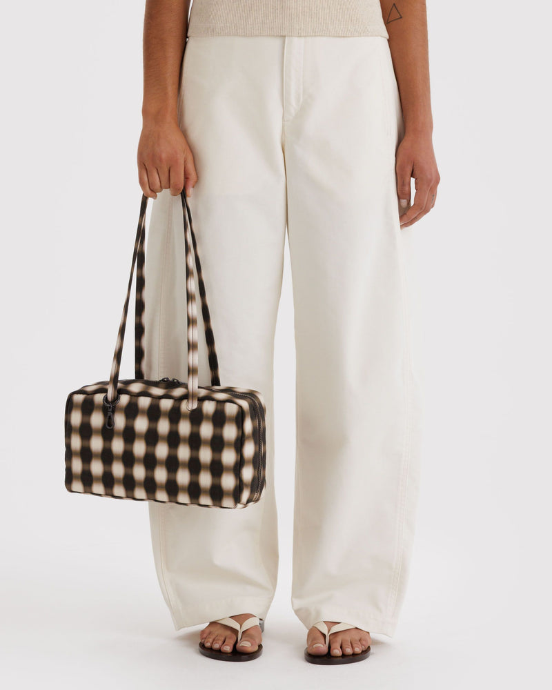 Nylon Bowler Bag, Blurred Gingham Brown