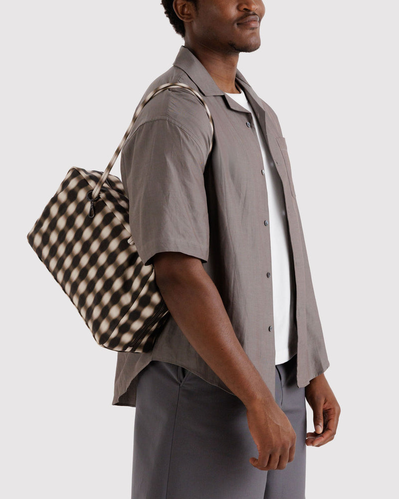 Medium Bowler Bag, Blurred Gingham Brown