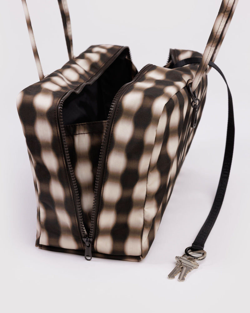 Medium Bowler Bag, Blurred Gingham Brown