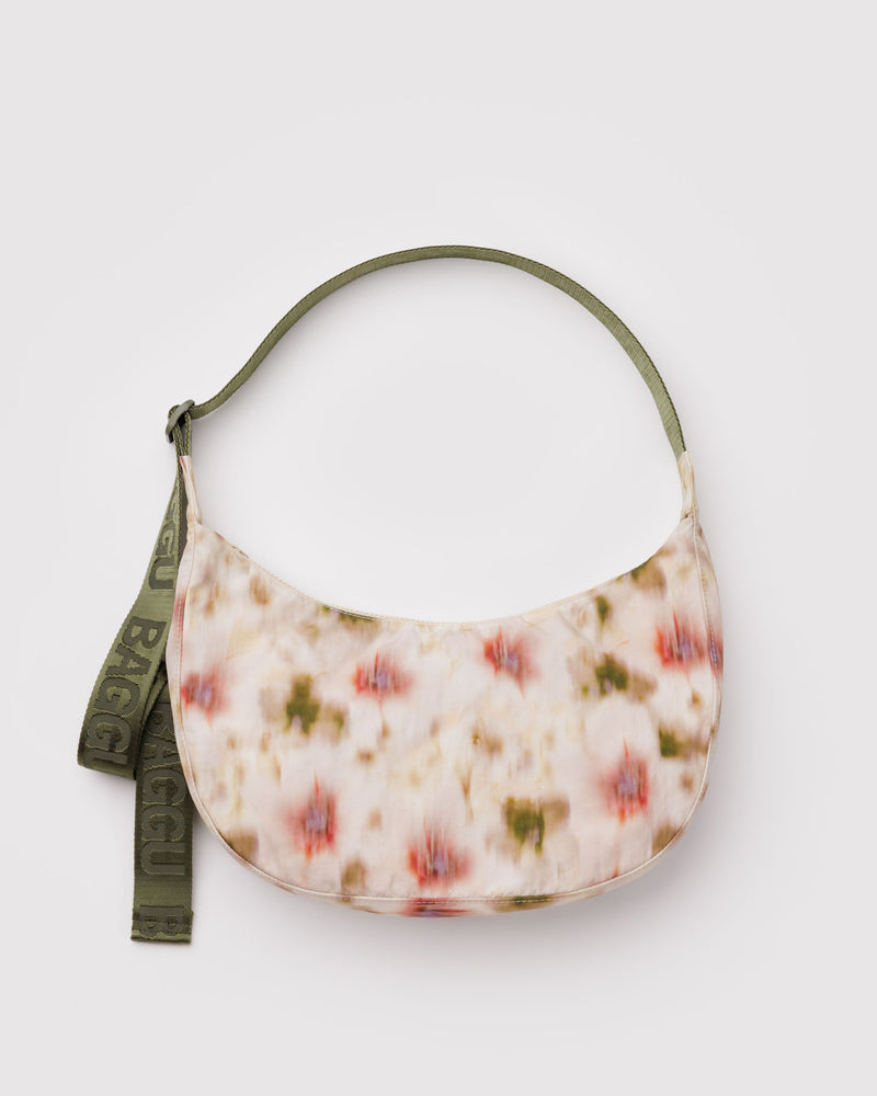 Medium Nylon Crescent Bag, Abstract Floral