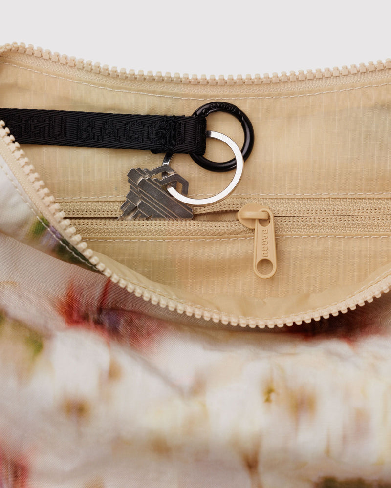 Medium Nylon Crescent Bag, Abstract Floral