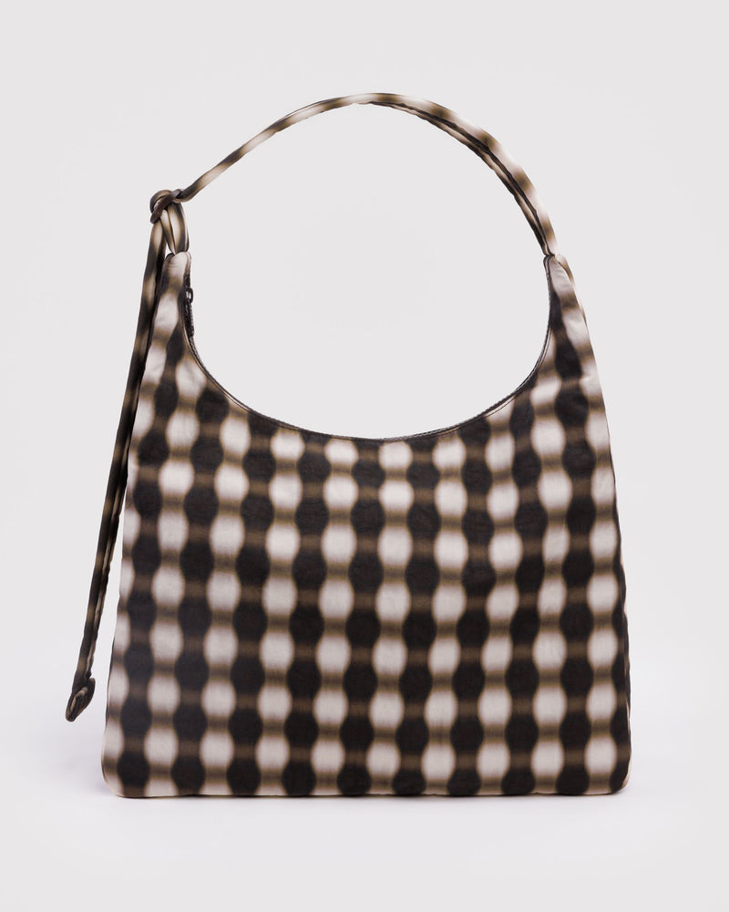 Nylon Shoulder Bag, Blurred Gingham Brown