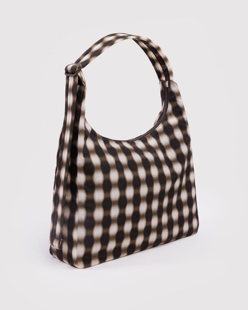 Nylon Shoulder Bag, Blurred Gingham Brown