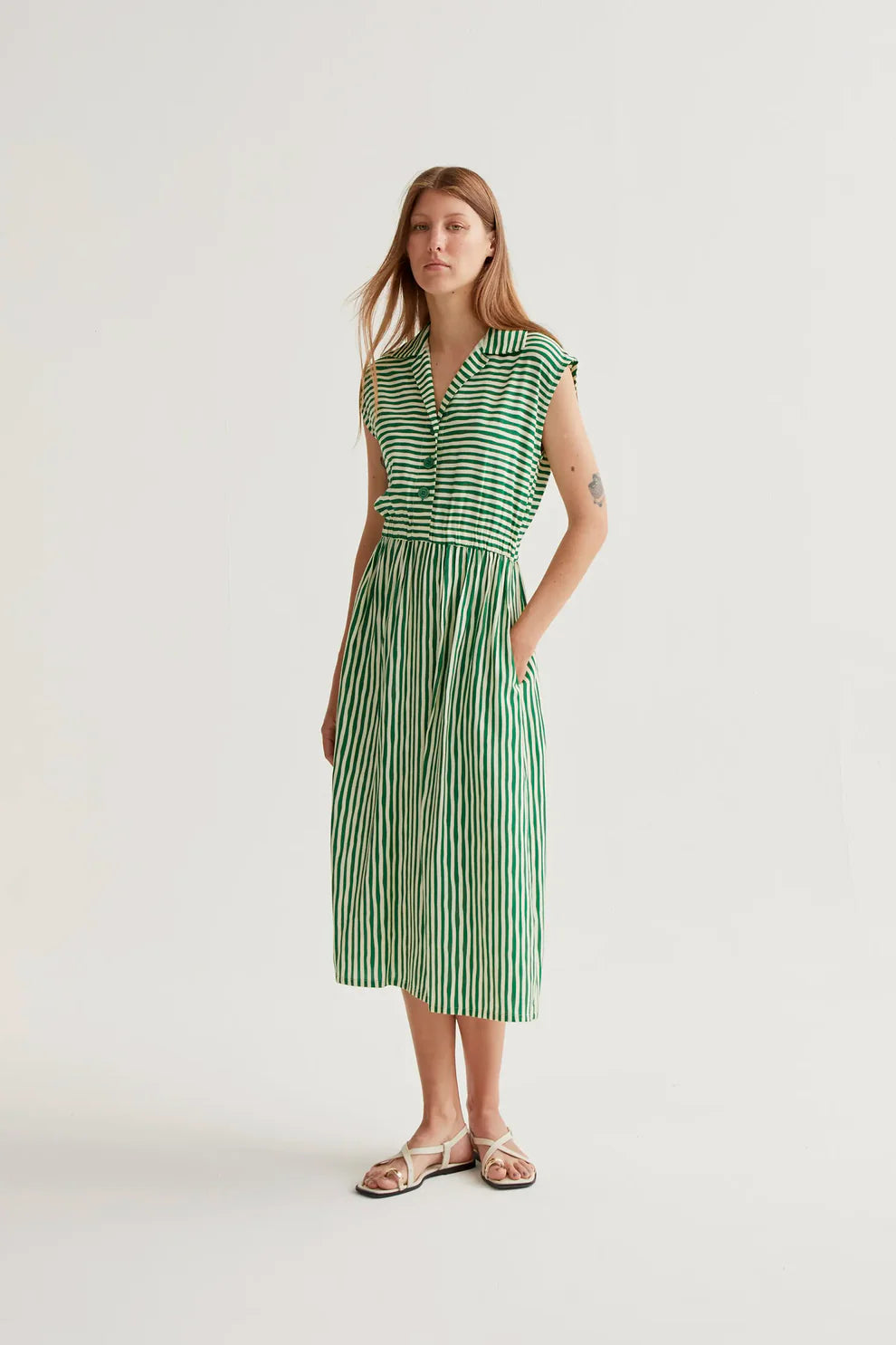 Striped Midi Dress, Green