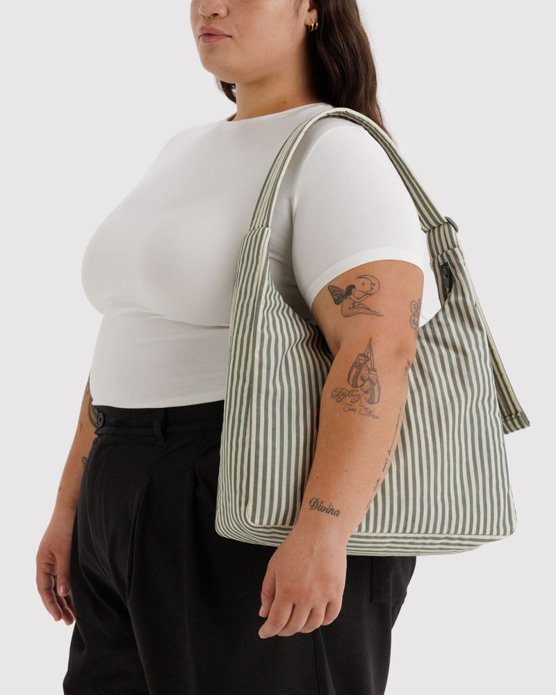 Nylon Shoulder Bag, Sage Stripe