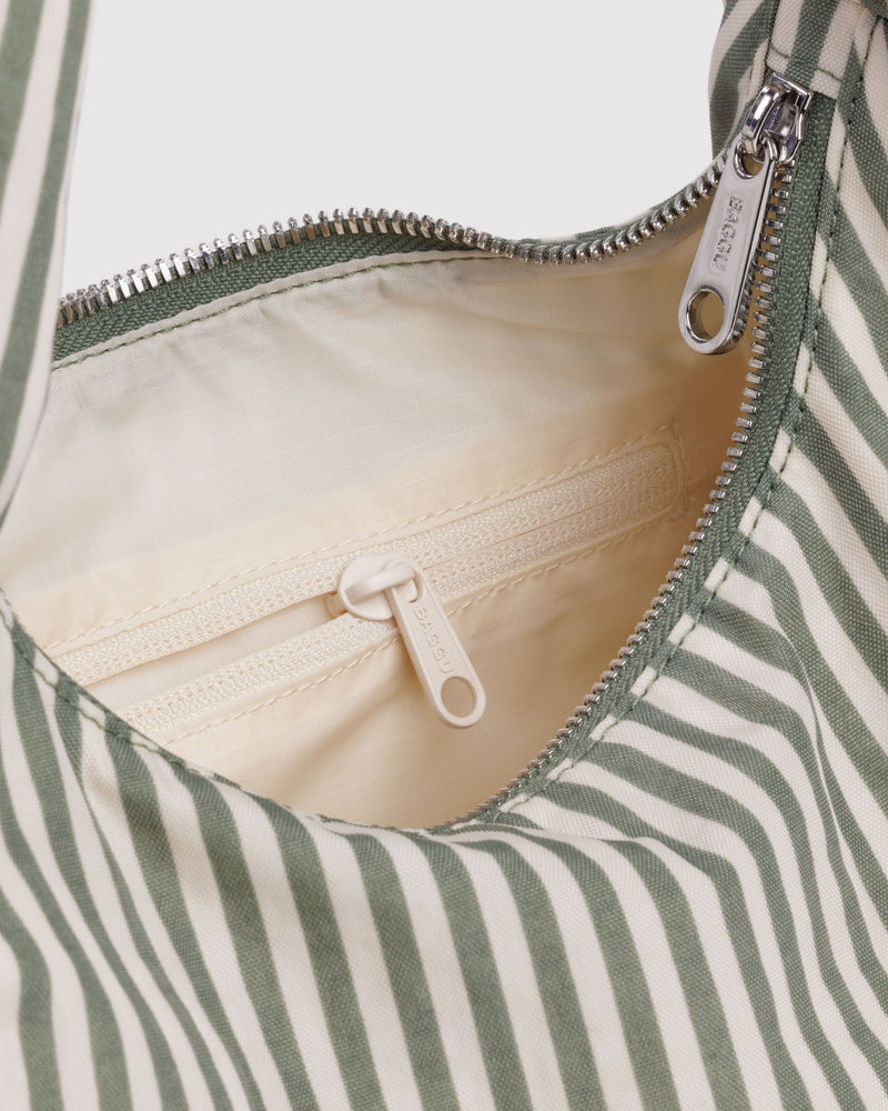 Small Nylon Meringue Bag, Sage Stripe
