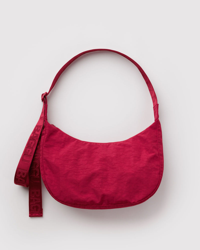 Medium Nylon Crescent Bag, Cherry