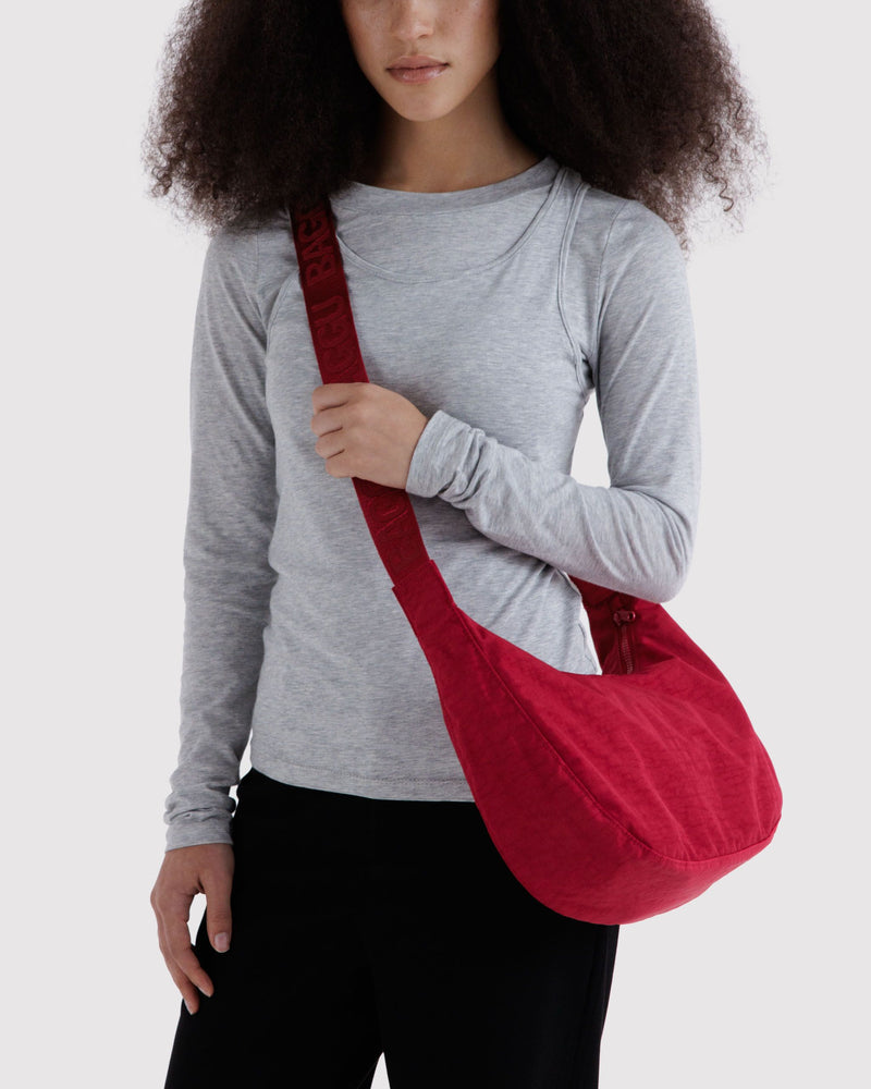 Medium Nylon Crescent Bag, Cherry