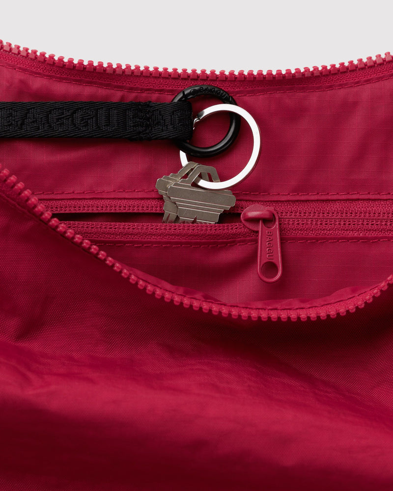 Medium Nylon Crescent Bag, Cherry