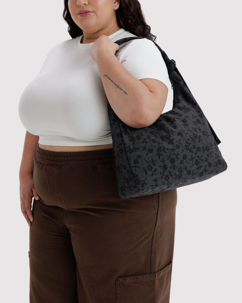 Nylon Shoulder Bag, Charcoal Ditsy Floral