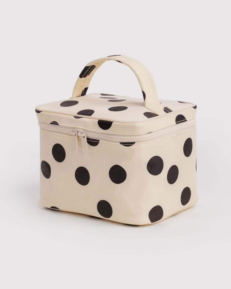 Large Cosmetic Case, Cream and Black Polka Dot