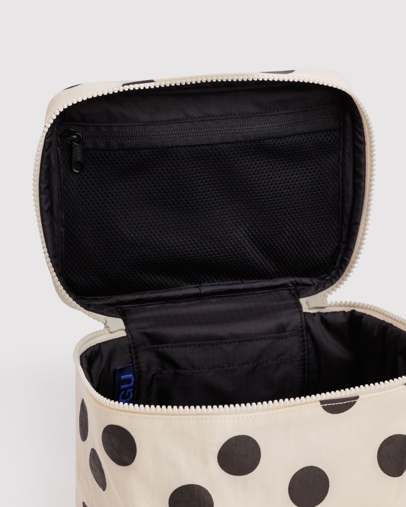 Large Cosmetic Case, Cream and Black Polka Dot