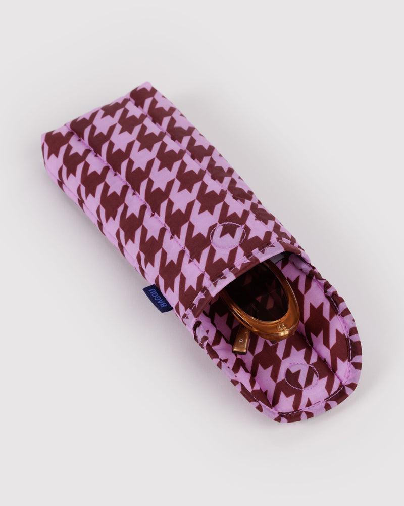 Puffy Glasses Sleeve, Pink Houndstooth