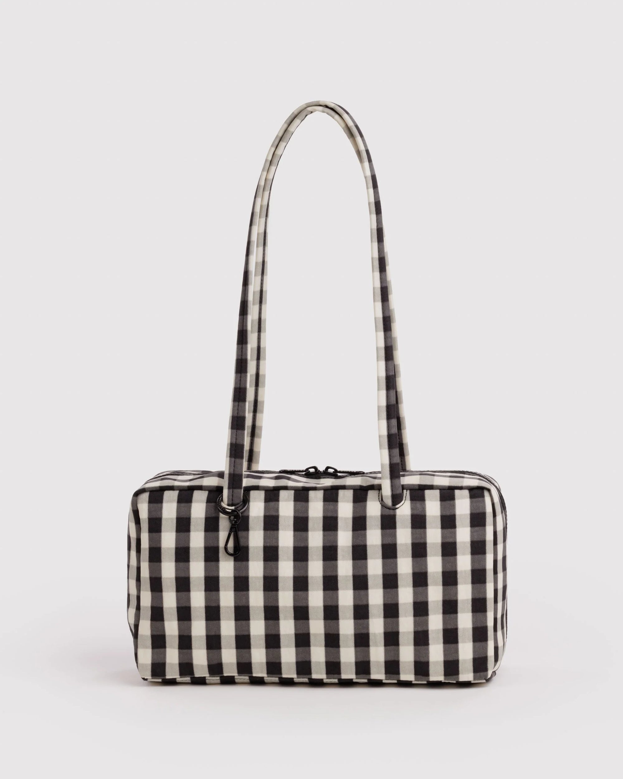 Nylon Bowler Bag, Black & Cream Gingham