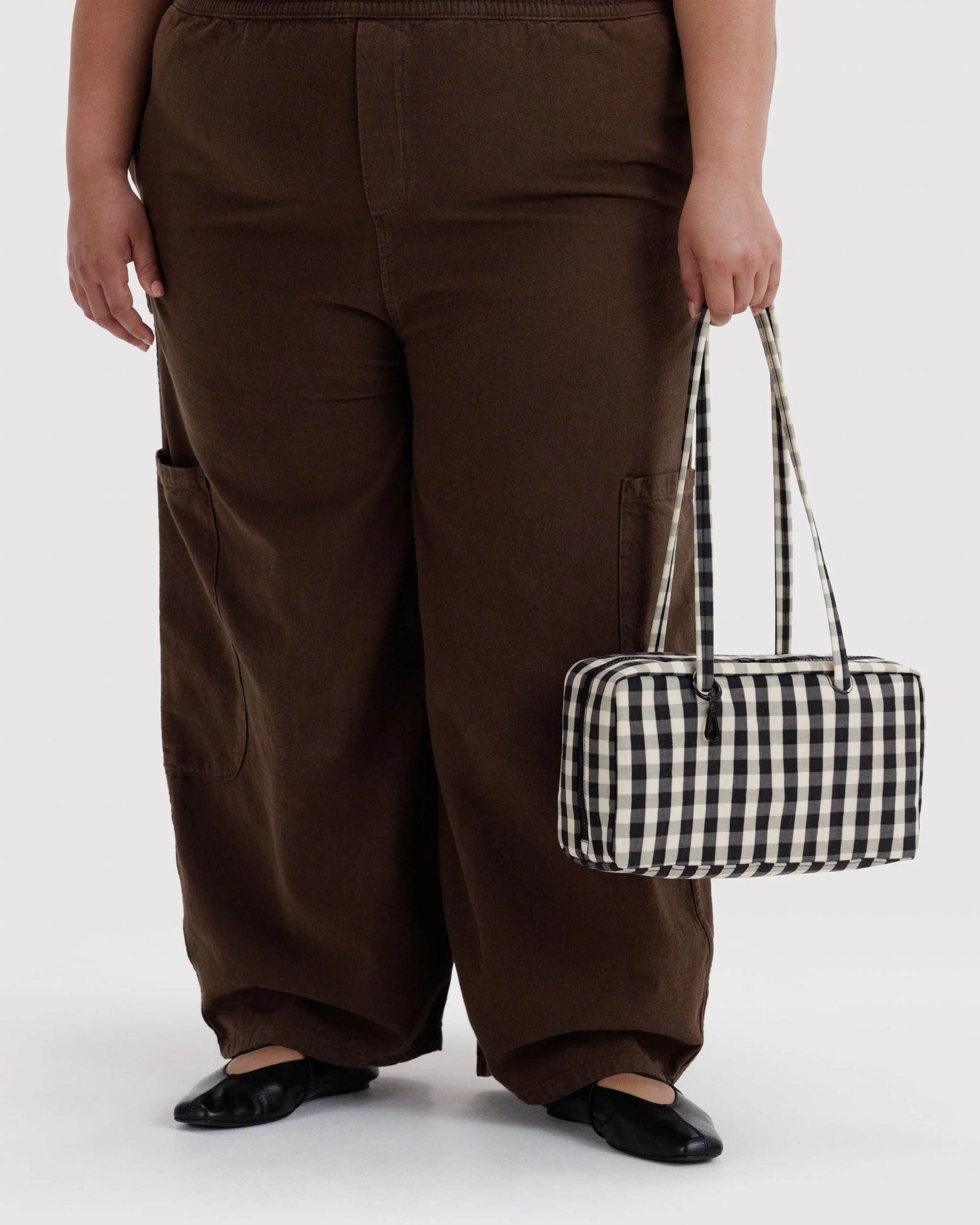 Nylon Bowler Bag, Black & Cream Gingham