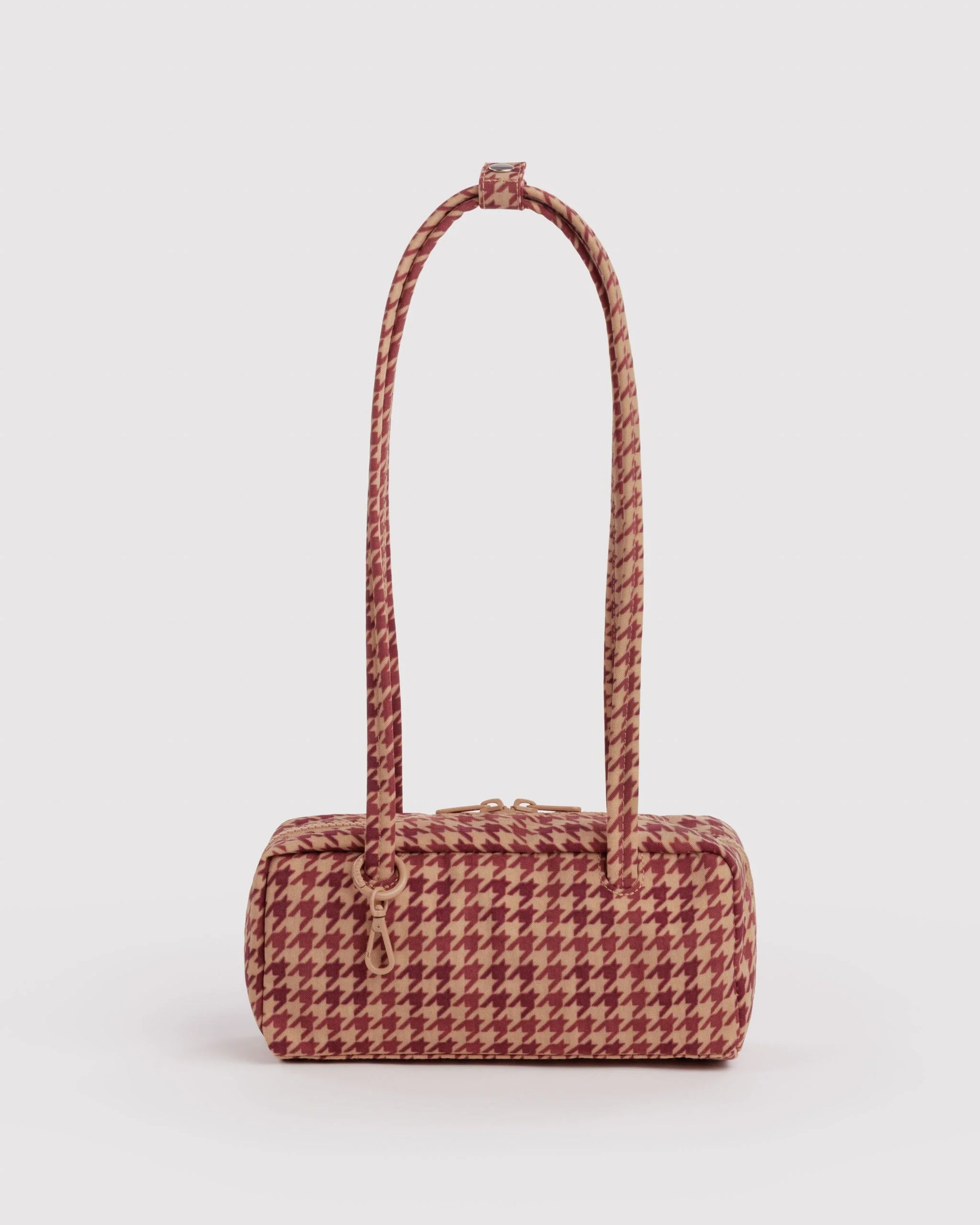 Small Nylon Bowler Bag, Tan Houndstooth