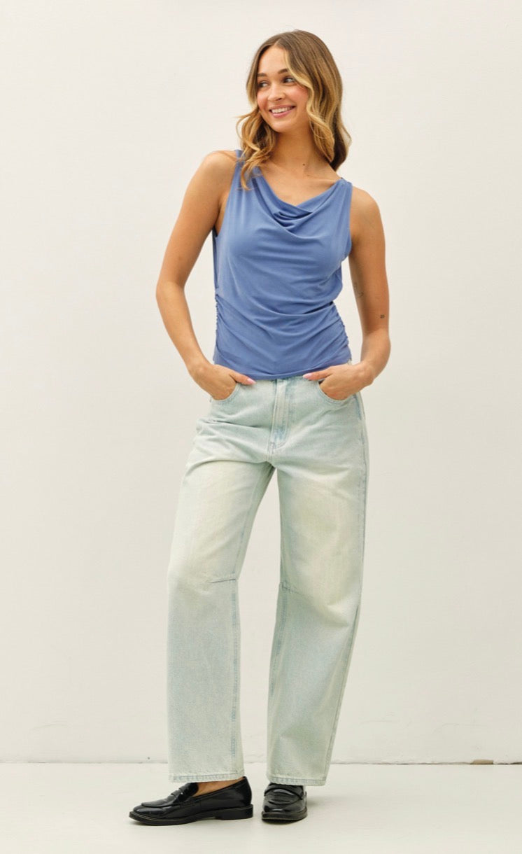 Knit Cowl Neck Tank, Dusty Blue