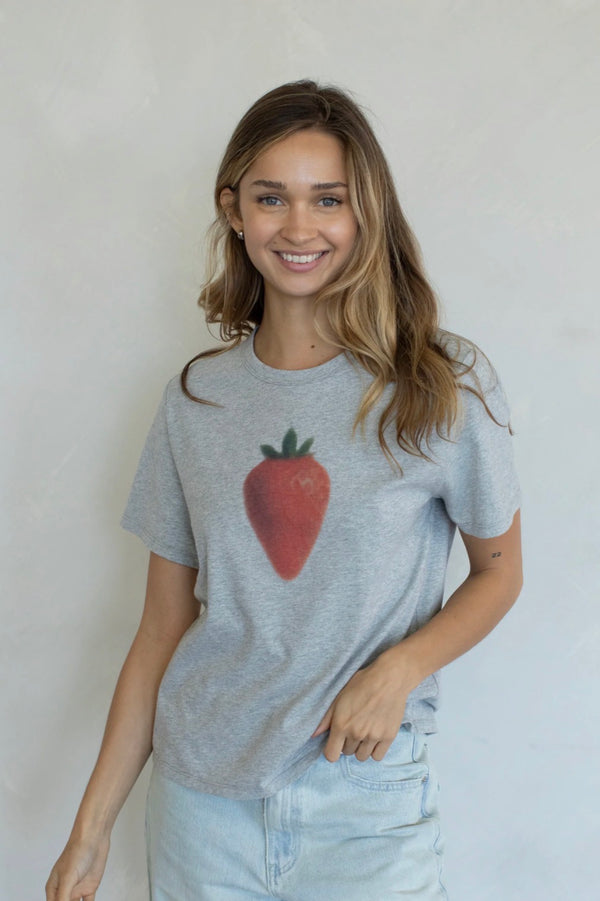 Strawberry Graphic Tee, Heather Grey