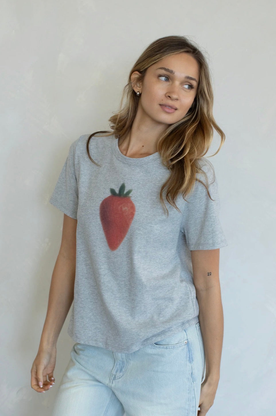 Strawberry Graphic Tee, Heather Grey