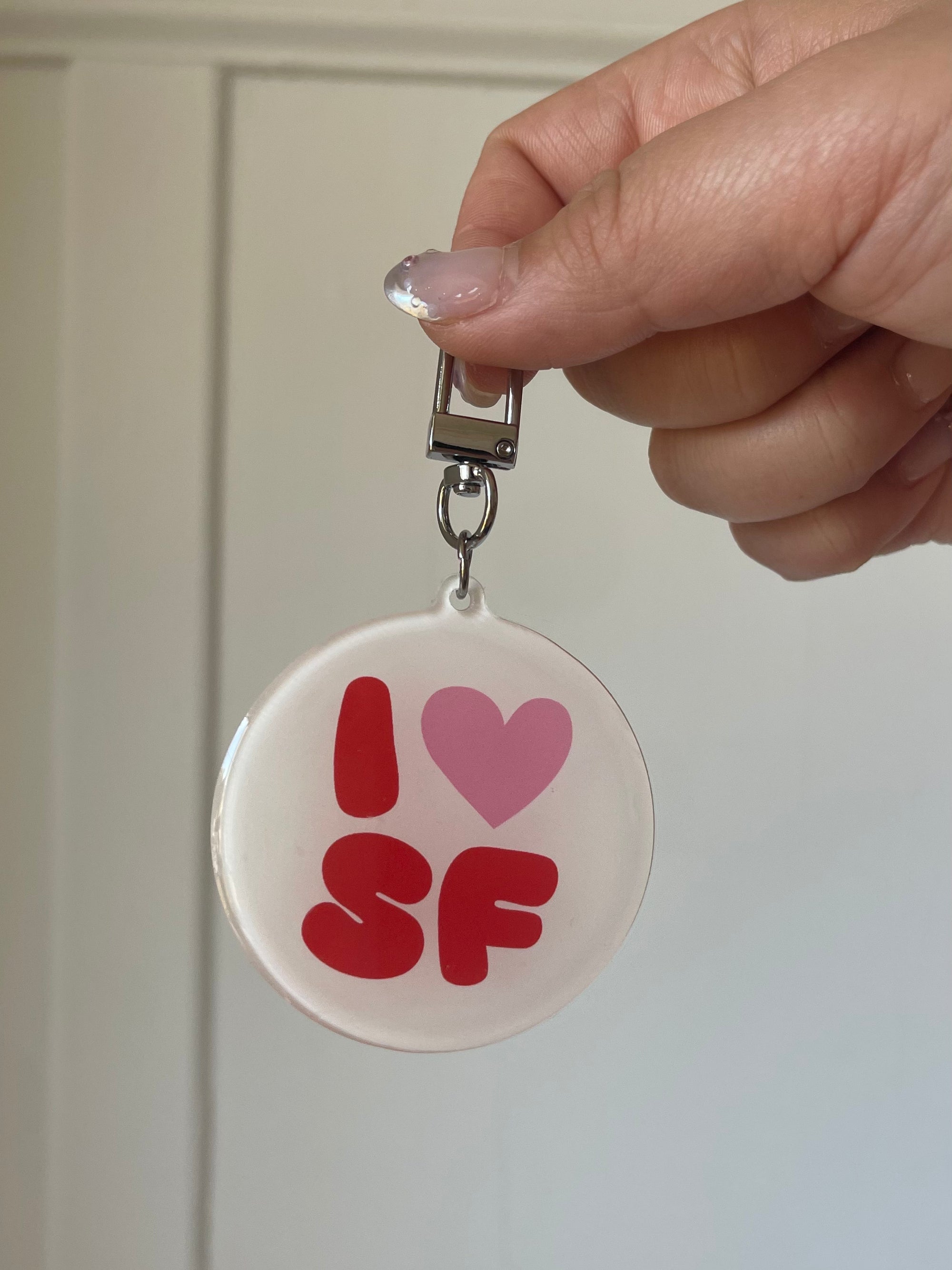 I Heart SF Acrylic Keychain, Cream