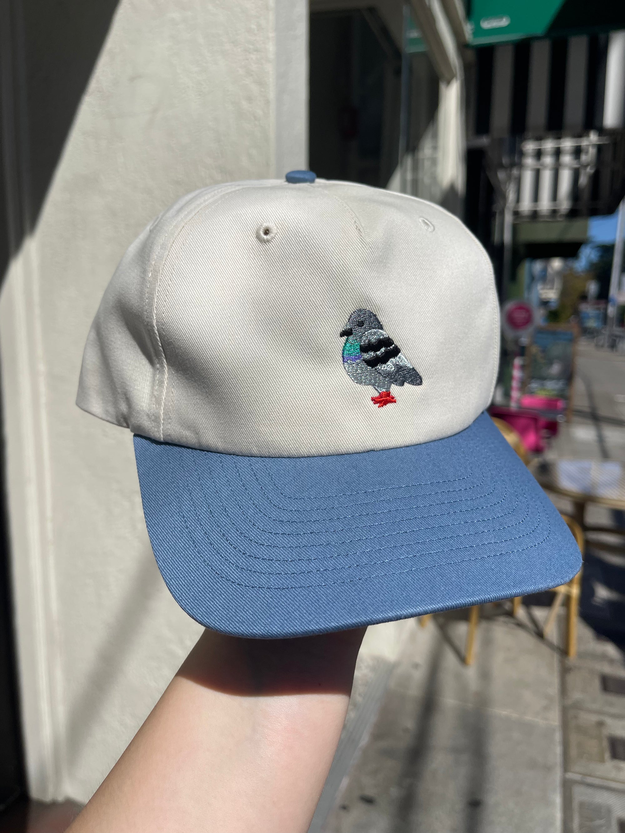 Pigeon Snapback Cap, Cream/Blue