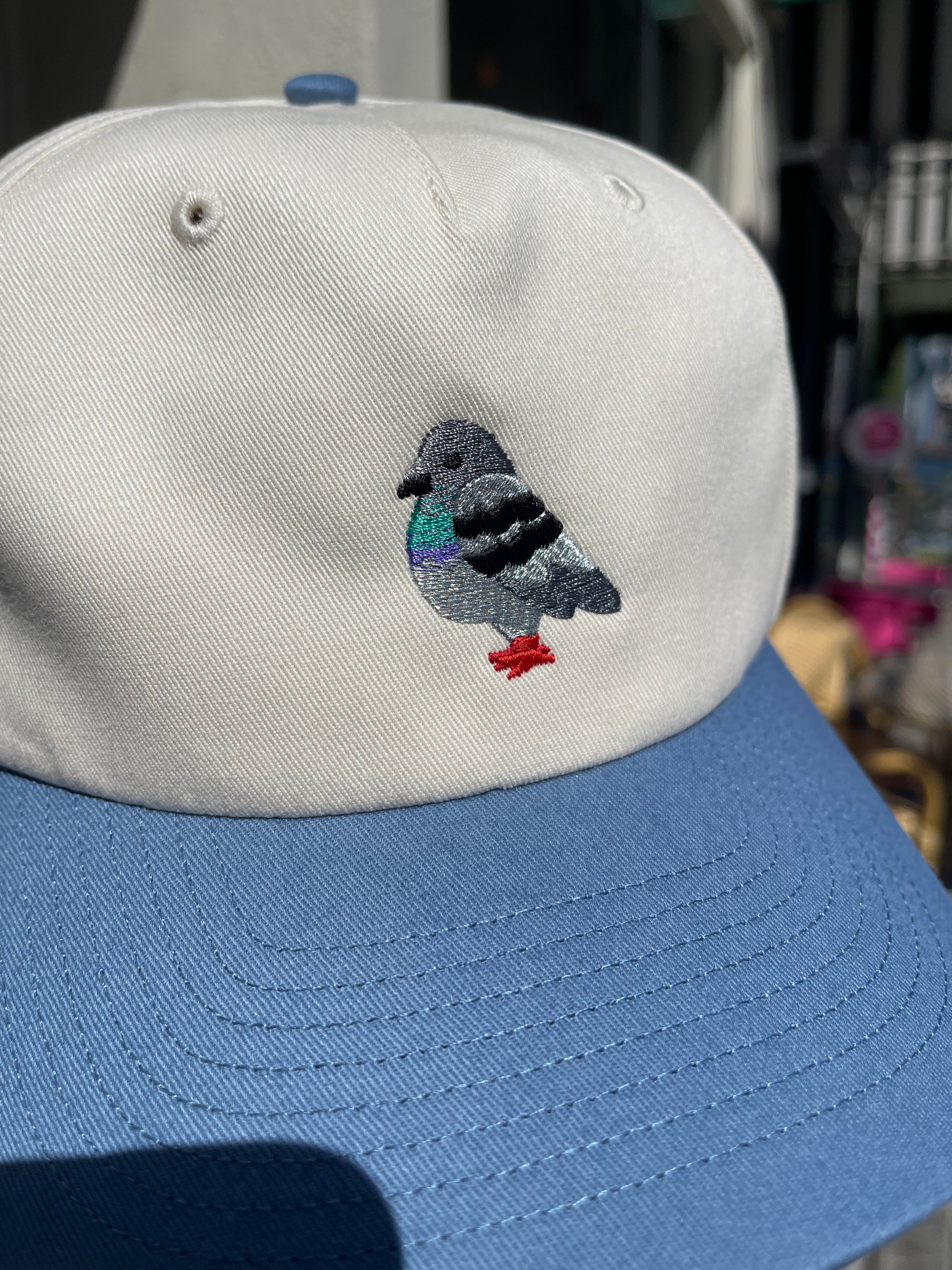 Pigeon Snapback Cap, Cream/Blue