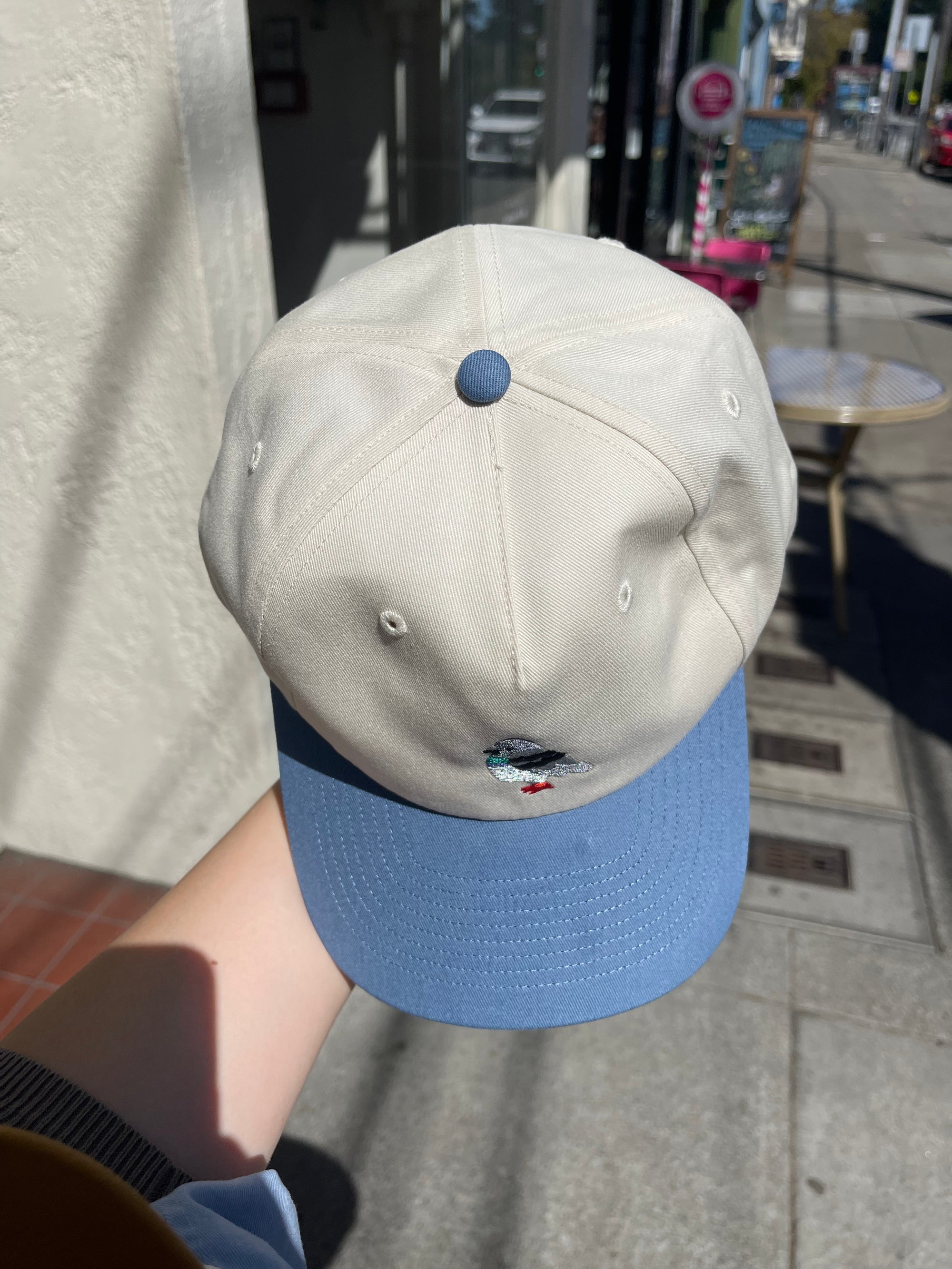 Pigeon Snapback Cap, Cream/Blue