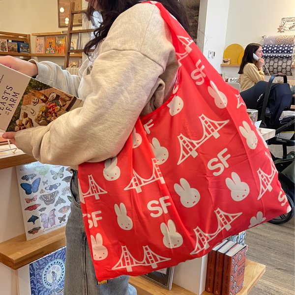 Miffy SF Reusable Tote, Bridge Pattern, Red