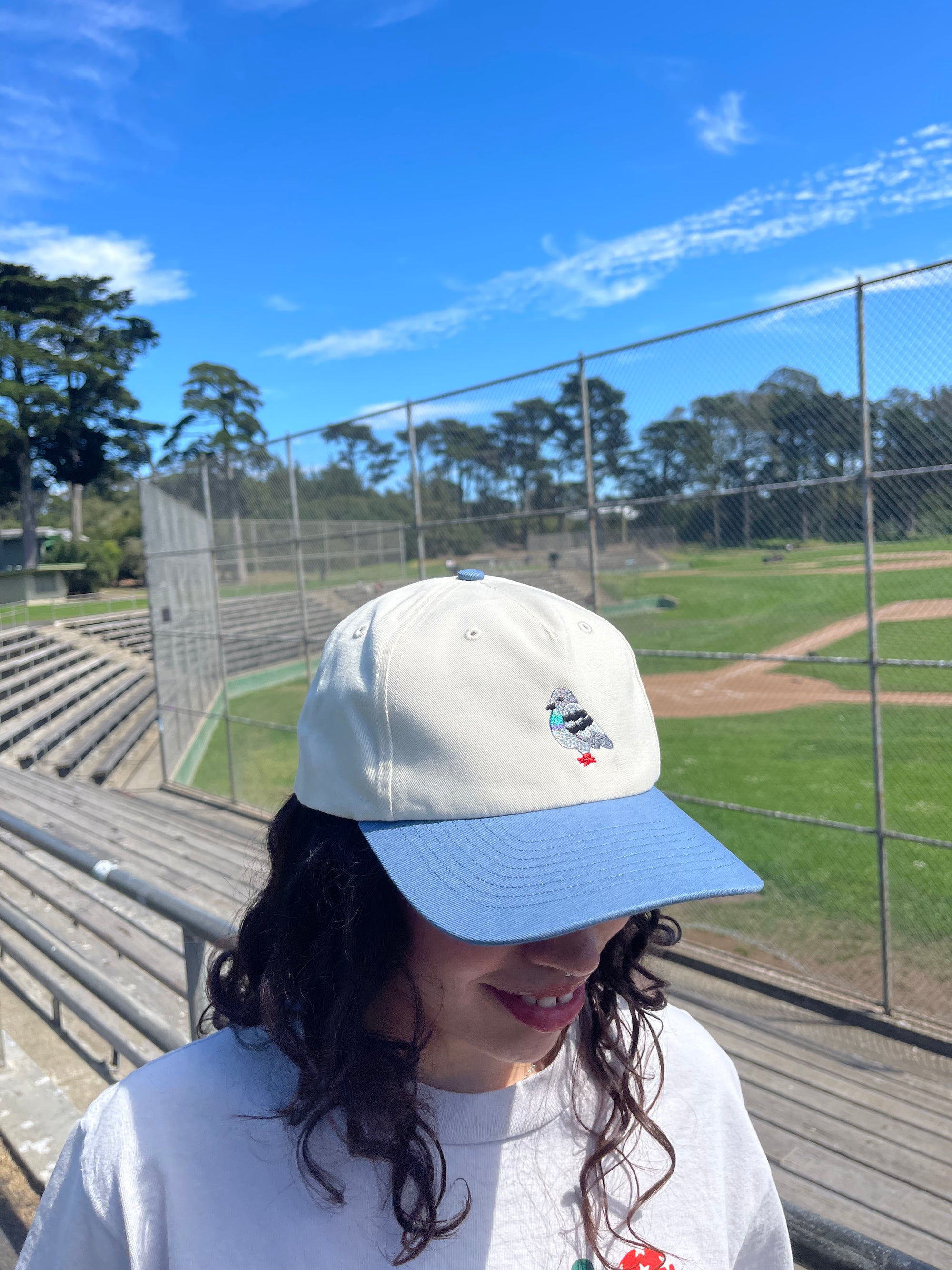 Pigeon Snapback Cap, Cream/Blue