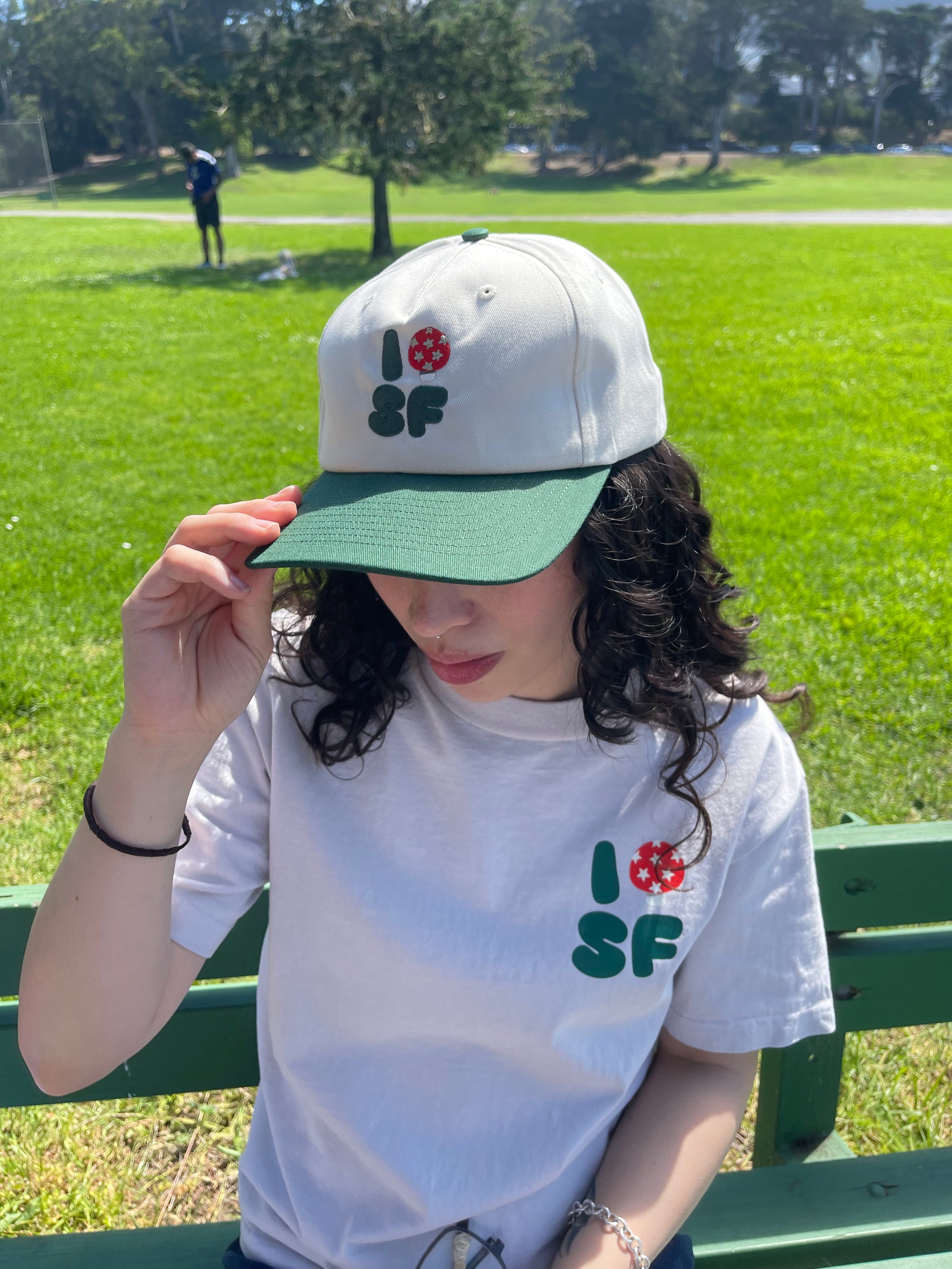 I Mushroom SF Snapback Cap, Cream/Green