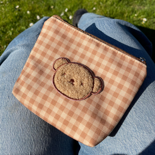 Boris Gingham Cosmetic Pouch, Brown