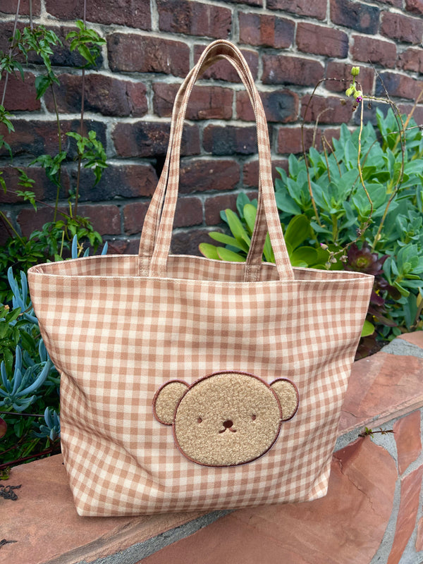 Boris Gingham Tote, Small, Brown