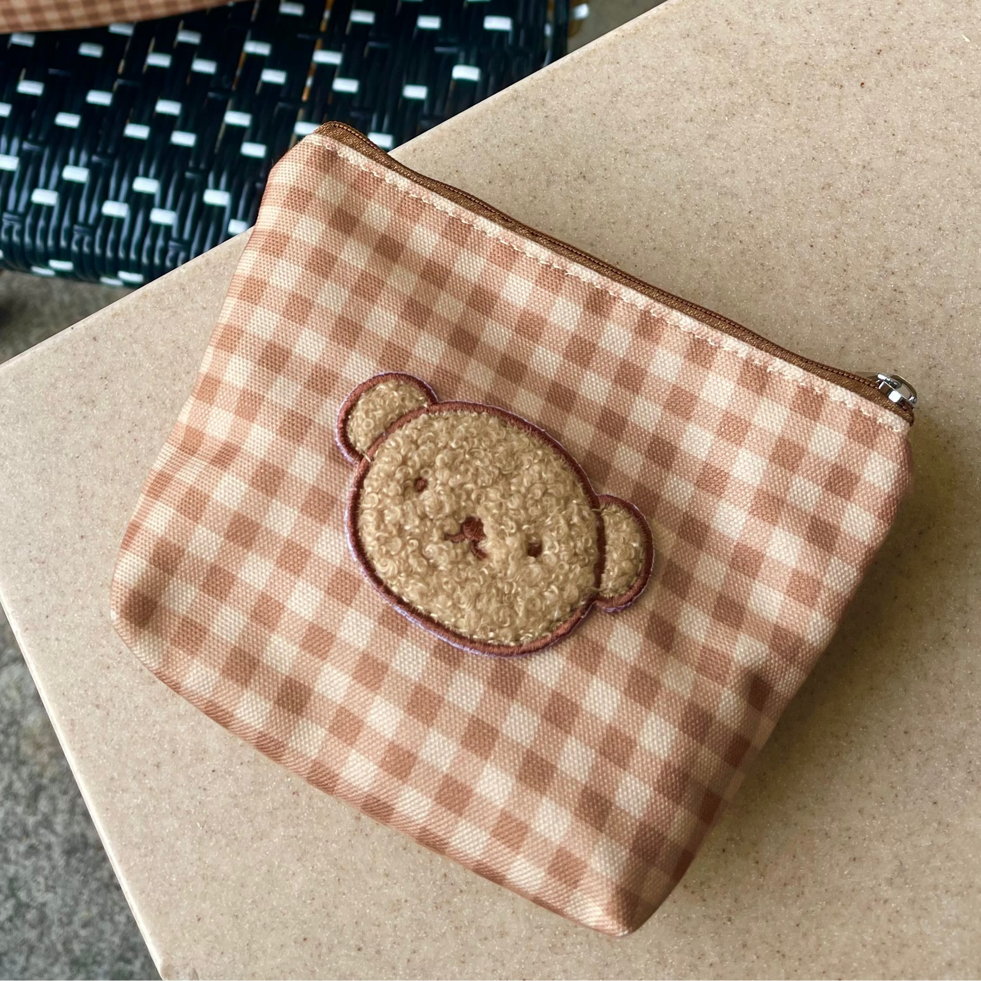 Boris Gingham Cosmetic Pouch, Brown