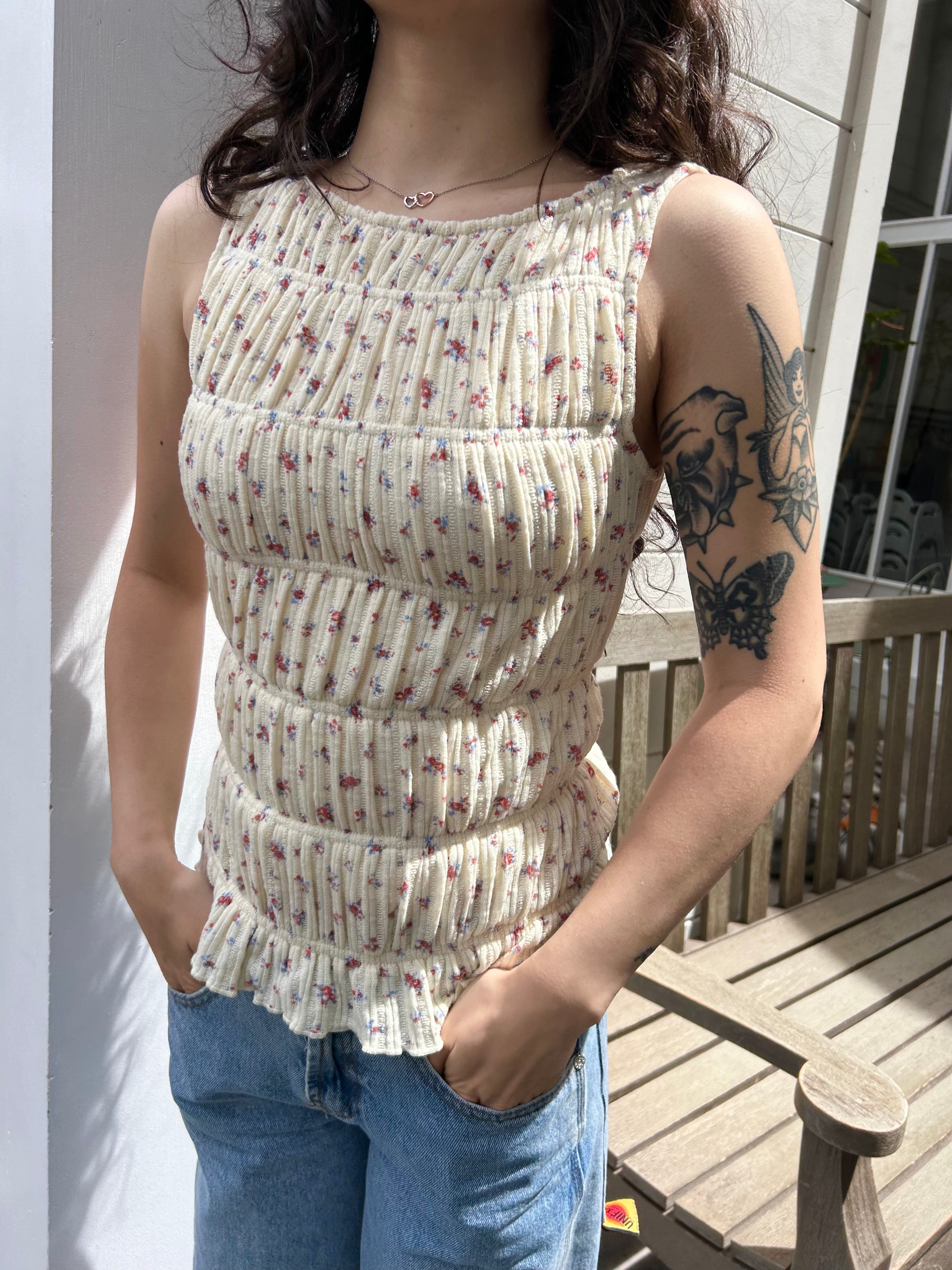Floral Ribbed Tank Top